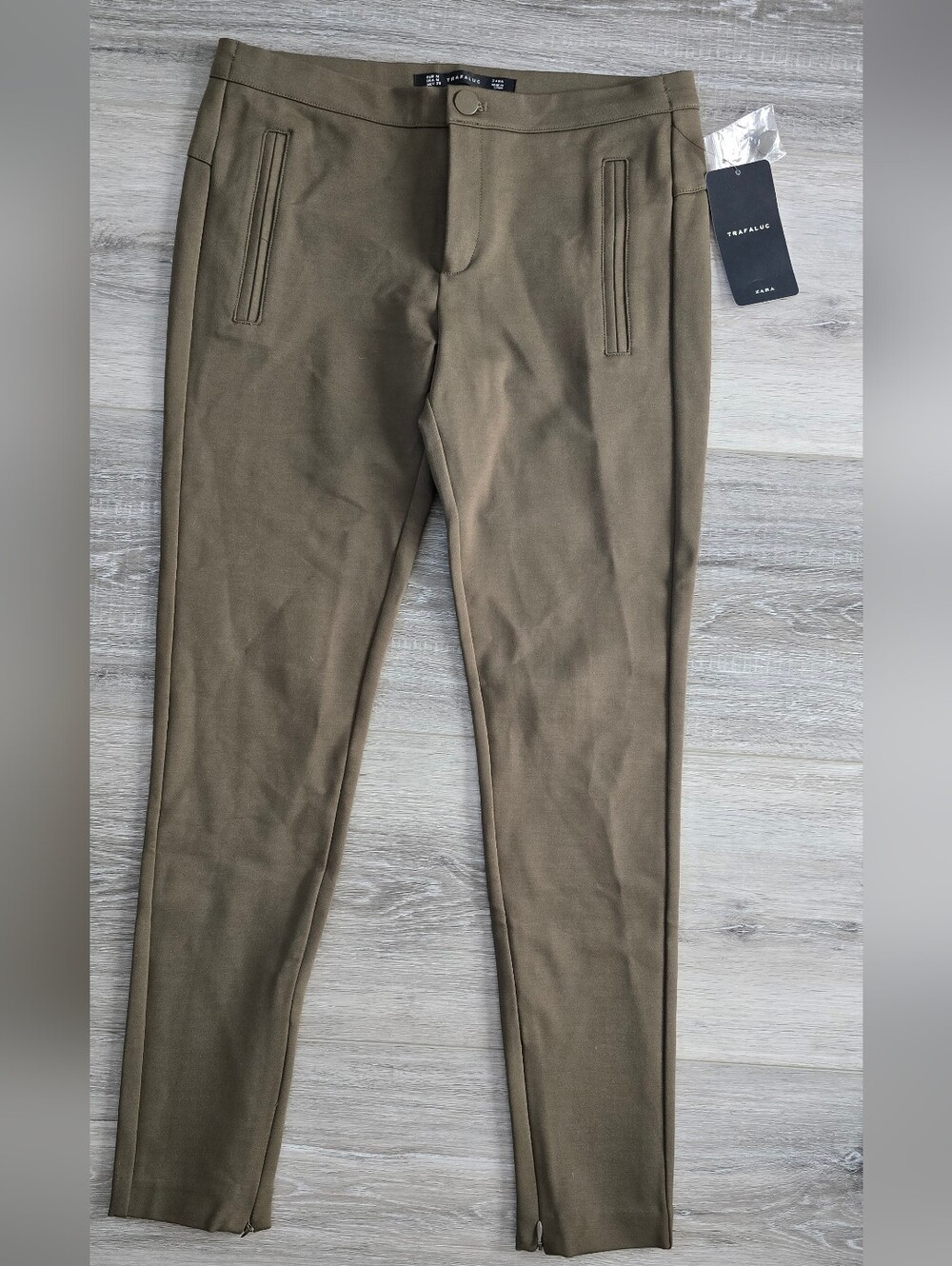 Zara Women's Trafaluc Olive Green Stretch Ankle Zip Pants NWT SIZE MEDIUM